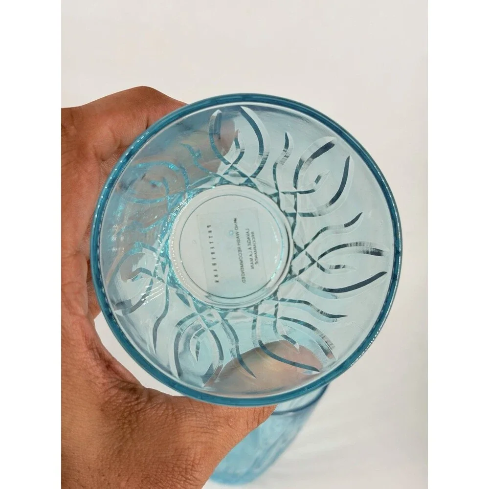 Pottery Barn Blue Swirl Double Old Fashioned Short Tumblers Flashed cut Glass